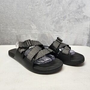 Chaco Sandals Mens Size 11 Chillos Slides Shoes Fret Black Pattern Adjustable